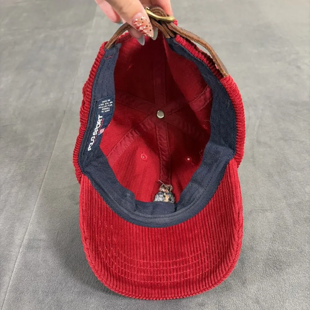 Polo Ralph Lauren Sport Jacket Bear 90s Cap Red Cord Vintage One Size Adjustable